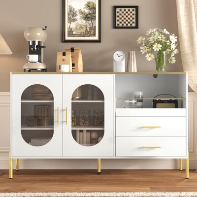 ACKERMAN Élégant Buffet À 2 Tiroirs Et 2 Portes Vitrées – Commode Moderne Blanche Aux Accents Dorés – Grand Espace De Rangement – Idéal Pour Le Salon, La Salle À Manger Ou L'Entrée. Publicité ACKERMAN Élégant Buffet À 2 Tiroirs Et 2 Portes Vitrées – Commode Moderne Blanche Aux Accents Dorés – Grand Espace De Rangement – Idéal Pour Le Salon, La Salle À Manger Ou L'Entrée. Publicité