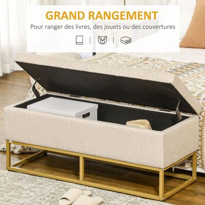 OEM Banc Banquette Coffre 2-en-1 Capitonnée Acier 110x44x48 Cm Beige Doré - Publicité OEM Banc Banquette Coffre 2-en-1 Capitonnée Acier 110x44x48 Cm Beige Doré - Publicité