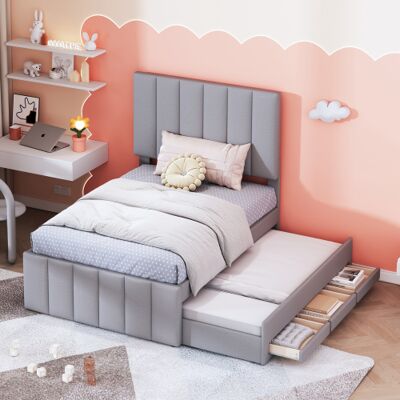 XISRENS Lit Rembourré 90 X 200 Cm Avec Lit D'Appoint Et Tiroirs De Rangement, Revêtement En Lin Doux Pour La Peau, Lit Simple, Lit Enfant, Lit Junior, Lit D'Appoint (gris) - Publicité XISRENS Lit Rembourré 90 X 200 Cm Avec Lit D'Appoint Et Tiroirs De Rangement, Revêtement En Lin Doux Pour La Peau, Lit Simple, Lit Enfant, Lit Junior, Lit D'Appoint (gris) - Publicité