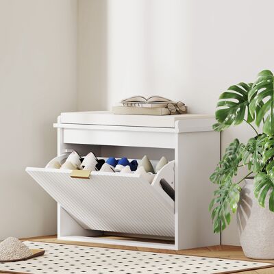 OEM Banc À Chaussures, Coussin D'Assise Rembourré + Tiroir Rabattable (couloir/chambre), 62x26x47,5cm, Blanc - Publicité OEM Banc À Chaussures, Coussin D'Assise Rembourré + Tiroir Rabattable (couloir/chambre), 62x26x47,5cm, Blanc - Publicité