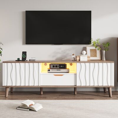 ACKERMAN Meuble Tv Led 160x40x52cm, Portes Coulissantes, Espace De Rangement, Compatible Tv ≤ 70 Pouces, Idéal Salon/chambre/divertissement, Blanc - Publicité ACKERMAN Meuble Tv Led 160x40x52cm, Portes Coulissantes, Espace De Rangement, Compatible Tv ≤ 70 Pouces, Idéal Salon/chambre/divertissement, Blanc - Publicité