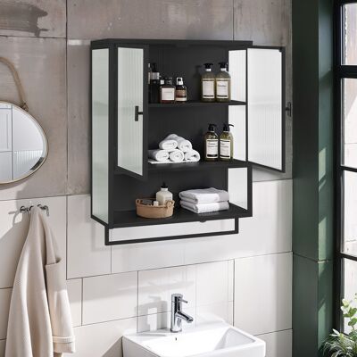 ACKERMAN 60cm Glass Doors Modern Two-door Wall Cabinet With Featuring Two-tier Enclosed Storage, An Open Shelf, And Towel Rack, For Entryway Living Room Bathroom Dining Room,black - Publicité ACKERMAN 60cm Glass Doors Modern Two-door Wall Cabinet With Featuring Two-tier Enclosed Storage, An Open Shelf, And Towel Rack, For Entryway Living Room Bathroom Dining Room,black - Publicité