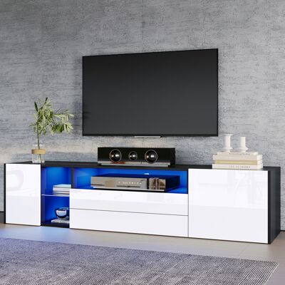 MIDUODUO Meuble Tv 180x40x45cm Led Haute Luminosité À 2 Tiroirs Et 2 Compartiments Adapté À La Tv 75 Pouces Noir Et Blanc. Publicité MIDUODUO Meuble Tv 180x40x45cm Led Haute Luminosité À 2 Tiroirs Et 2 Compartiments Adapté À La Tv 75 Pouces Noir Et Blanc. Publicité