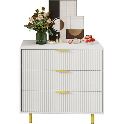 ALLAUVE Commode Design Moderne Blanc Et Or, 3 Tiroirs, Buffet De Rangement H72 X L80 X P40 Cm, Armoire Élégante. Publicité ALLAUVE Commode Design Moderne Blanc Et Or, 3 Tiroirs, Buffet De Rangement H72 X L80 X P40 Cm, Armoire Élégante. Publicité
