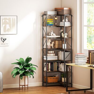 OEM Bibliothèque D'Angle À 7 Niveaux Industriel Avec Étagères De Rangement, 60 X 60 X 198 Cm, Brun Rustique - Publicité OEM Bibliothèque D'Angle À 7 Niveaux Industriel Avec Étagères De Rangement, 60 X 60 X 198 Cm, Brun Rustique - Publicité