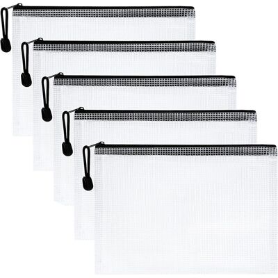 ALVIOR Porte-documents A4 - Organisateur En Maille Plastique Avec Fermeture Éclair - Étanche - Matière Pvc - Noir - Lot De 5 - Publicité ALVIOR Porte-documents A4 - Organisateur En Maille Plastique Avec Fermeture Éclair - Étanche - Matière Pvc - Noir - Lot De 5 - Publicité