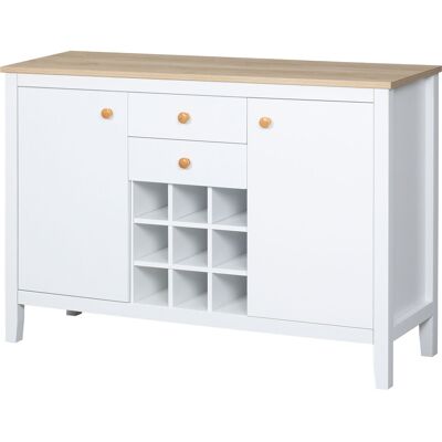 OEM Buffet Rangement 2 Tiroirs 2 Portes Étagères Réglables Porte-bouteilles 9 Bouteilles Blanc - Publicité OEM Buffet Rangement 2 Tiroirs 2 Portes Étagères Réglables Porte-bouteilles 9 Bouteilles Blanc - Publicité