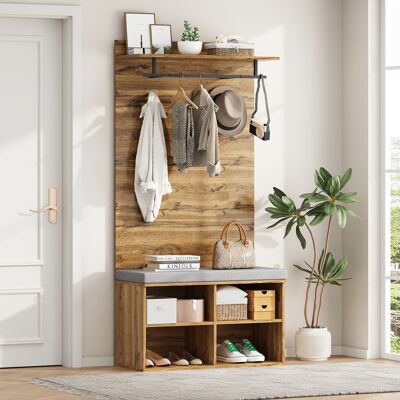 ACKERMAN Armoire De 175 Cm De Haut, Aspect Bois, Avec Banc À Chaussures, Étagère Réglable, Tringle Et Coussin – 84 X 32 Cm – Meuble D'Entrée Pratique - Publicité ACKERMAN Armoire De 175 Cm De Haut, Aspect Bois, Avec Banc À Chaussures, Étagère Réglable, Tringle Et Coussin – 84 X 32 Cm – Meuble D'Entrée Pratique - Publicité