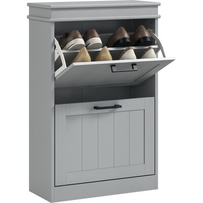 OEM Meuble À Chaussures, 2 Portes Abattants, Étagères Réglables, Pour Entrée, Couloir, 54 X 24 X 82,5 Cm, Gris - Publicité OEM Meuble À Chaussures, 2 Portes Abattants, Étagères Réglables, Pour Entrée, Couloir, 54 X 24 X 82,5 Cm, Gris - Publicité