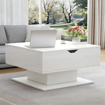 LEMONBEST Table Basse Relevable Led Avec Rangement Caché Et Niche Ouverte, 80 X 75 X 40 Cm, Panneau De Particules, Blanc - Publicité LEMONBEST Table Basse Relevable Led Avec Rangement Caché Et Niche Ouverte, 80 X 75 X 40 Cm, Panneau De Particules, Blanc - Publicité