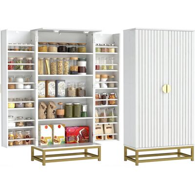 OEM Armoire De Cuisine Meuble Cuisine Rangement Avec 12 Étagères À Portes. Étagères Ajustables. 58x29x119.5cm. Blanc - Publicité OEM Armoire De Cuisine Meuble Cuisine Rangement Avec 12 Étagères À Portes. Étagères Ajustables. 58x29x119.5cm. Blanc - Publicité