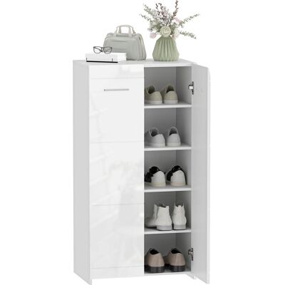 OEM Meuble À Chaussures Avec 5 Étagères Réglables Et Amovibles, En Bois, 55x36x108 Cm, Blanc Brillante - Publicité OEM Meuble À Chaussures Avec 5 Étagères Réglables Et Amovibles, En Bois, 55x36x108 Cm, Blanc Brillante - Publicité