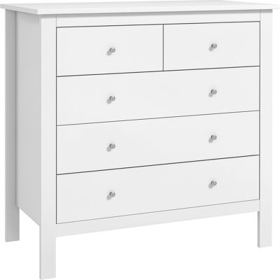 TORMATOR Commode À 5 Tiroirs, Meuble De Rangement, Avec Poignées, Glissières Métalliques, En Bois, 79l X 39,5p X 80,5h Cm, Blanc - Publicité TORMATOR Commode À 5 Tiroirs, Meuble De Rangement, Avec Poignées, Glissières Métalliques, En Bois, 79l X 39,5p X 80,5h Cm, Blanc - Publicité