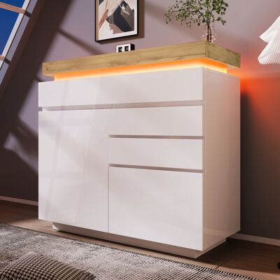 ACKERMAN Commode, Buffet Laqué Brillant À 2 Portes Et 3 Tiroirs, Éclairage Led (contrôlable Via Application), Meuble Multifonctionnel Pour Salon Et Chambre, 115 X 110 X 39 Cm, Blanc - Publicité ACKERMAN Commode, Buffet Laqué Brillant À 2 Portes Et 3 Tiroirs, Éclairage Led (contrôlable Via Application), Meuble Multifonctionnel Pour Salon Et Chambre, 115 X 110 X 39 Cm, Blanc - Publicité