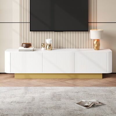 LEMONBEST Meuble Tv Bas 170x40x47 Cm Angles Arrondis Avec 3 Portes Et Rangement Et Gestion Des Câbles, Façade Texturée Mdf Blanc - Publicité LEMONBEST Meuble Tv Bas 170x40x47 Cm Angles Arrondis Avec 3 Portes Et Rangement Et Gestion Des Câbles, Façade Texturée Mdf Blanc - Publicité