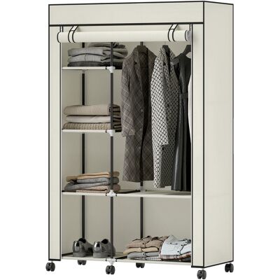 A MOON Armoire Penderie En Tissu Meuble De Rangement 6 Roulettes Tringle À Vêtements Et Étagères Ouvertes 103x43x162,5cm Crème - Publicité A MOON Armoire Penderie En Tissu Meuble De Rangement 6 Roulettes Tringle À Vêtements Et Étagères Ouvertes 103x43x162,5cm Crème - Publicité