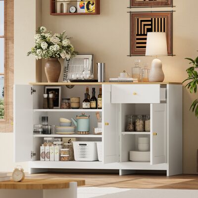 ACKERMAN Buffet À 3 Portes Et 1 Tiroir De Rangement – Meuble De Rangement/commode Pouvant Servir De Buffet Pour Le Salon Et La Salle À Manger, Coloris Naturel Et Blanc, Dimensions : 120 X 40 X 75 Cm - Publicité ACKERMAN Buffet À 3 Portes Et 1 Tiroir De Rangement – Meuble De Rangement/commode Pouvant Servir De Buffet Pour Le Salon Et La Salle À Manger, Coloris Naturel Et Blanc, Dimensions : 120 X 40 X 75 Cm - Publicité