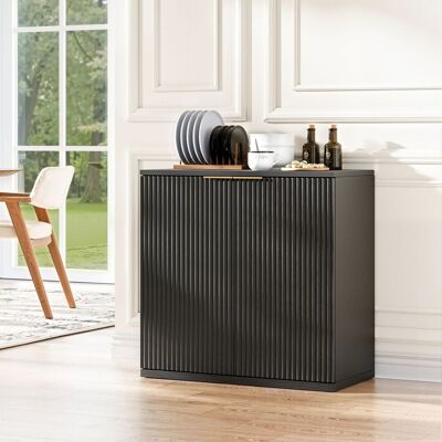 ACKERMAN Armoire De Rangement Moderne À Façade Plissée Et Poignée Métallique, Buffet Multifonctionnel Pour Salon Et Chambre, Décor Bois Clair, Noir, 60x30x70 Cm - Publicité ACKERMAN Armoire De Rangement Moderne À Façade Plissée Et Poignée Métallique, Buffet Multifonctionnel Pour Salon Et Chambre, Décor Bois Clair, Noir, 60x30x70 Cm - Publicité