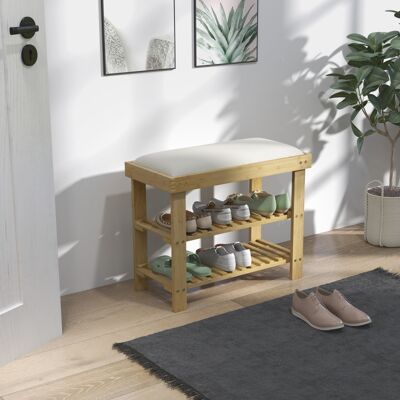 ALLAUVE Banc D'Entrée Blanc Crème 60x29x49 Cm, Banquette Bambou Avec Étagères Ouvertes À 2 Niveaux, Rangement Pour Chaussures, Idéal Pour Salon Ou Couloir. Publicité ALLAUVE Banc D'Entrée Blanc Crème 60x29x49 Cm, Banquette Bambou Avec Étagères Ouvertes À 2 Niveaux, Rangement Pour Chaussures, Idéal Pour Salon Ou Couloir. Publicité
