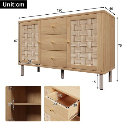 ALLAUVE Commode De Style Campagne 120x40x75 Cm En Chêne, 2 Portes, 3 Tiroirs, Étagères Ajustables, Pieds Métalliques, Système Anti-bascule, Meuble De Rangement Pour Salon, Entrée, Cuisine. Publicité ALLAUVE Commode De Style Campagne 120x40x75 Cm En Chêne, 2 Portes, 3 Tiroirs, Étagères Ajustables, Pieds Métalliques, Système Anti-bascule, Meuble De Rangement Pour Salon, Entrée, Cuisine. Publicité