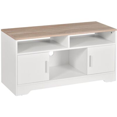 OEM Meuble Tv Banc Tv En Bois Grand Espace De Rangement Avec 2 Compartiments Ouverts 2 Armoires À Porte Une Armoire Ouverte 105 X 40 X 52 Cm Effet Bois Blanc - Publicité OEM Meuble Tv Banc Tv En Bois Grand Espace De Rangement Avec 2 Compartiments Ouverts 2 Armoires À Porte Une Armoire Ouverte 105 X 40 X 52 Cm Effet Bois Blanc - Publicité