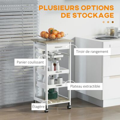 OEM Homcom Chariot Service Cuisine Panier 2 Plateaux Amovibles Tiroir Étagère Mdf Chêne Pin Blanc - Publicité OEM Homcom Chariot Service Cuisine Panier 2 Plateaux Amovibles Tiroir Étagère Mdf Chêne Pin Blanc - Publicité