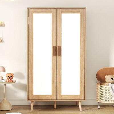 LIBERTÉ Armoire 2 Portes Blanc Aspect Bois Naturel Tringle 80×46×141.5cm - Publicité LIBERTÉ Armoire 2 Portes Blanc Aspect Bois Naturel Tringle 80×46×141.5cm - Publicité