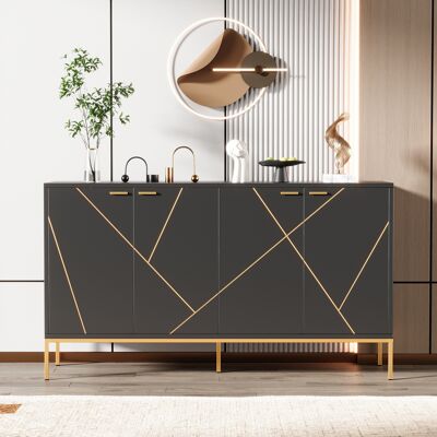 DEVOKO Buffet 4 Portes Pieds Métalliques Design Linéaire Décoration Métallique Noir Et Or 80 / 150 / 40 Cm - Publicité DEVOKO Buffet 4 Portes Pieds Métalliques Design Linéaire Décoration Métallique Noir Et Or 80 / 150 / 40 Cm - Publicité