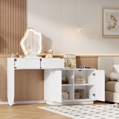 ACKERMAN Coiffeuse Avec Miroir Led, 3 Températures De Lumière Réglables – Coiffeuse Avec Miroir, 2 Tiroirs Et Un Placard À 4 Compartiments De Rangement, Pour Chambre, Blanc, 160 X 40 X 132 Cm - Publicité ACKERMAN Coiffeuse Avec Miroir Led, 3 Températures De Lumière Réglables – Coiffeuse Avec Miroir, 2 Tiroirs Et Un Placard À 4 Compartiments De Rangement, Pour Chambre, Blanc, 160 X 40 X 132 Cm - Publicité