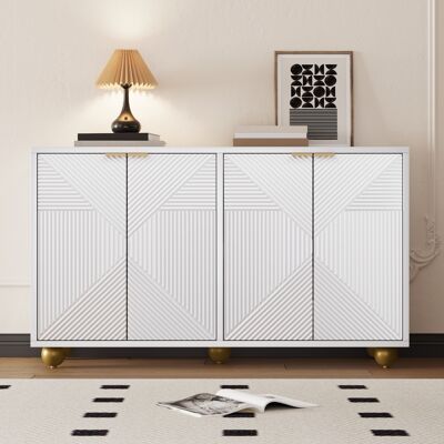 NMONET Buffet 120 Cm, Rectangulaire, Avec 4 Portes De Sculptées, Poignées En Métal, Rangement, Étagères Ajustables, Pieds Sphériques, Meubles De Salon En Bois - Blanc - Publicité NMONET Buffet 120 Cm, Rectangulaire, Avec 4 Portes De Sculptées, Poignées En Métal, Rangement, Étagères Ajustables, Pieds Sphériques, Meubles De Salon En Bois - Blanc - Publicité