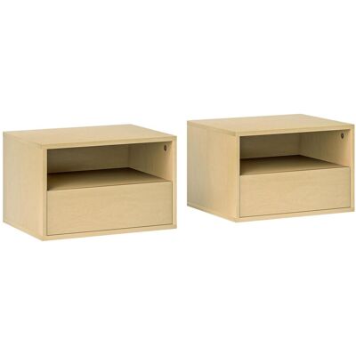 OEM Ensemble De 2 Tables De Chevet Murales, Tables De Nuit Flottantes Avec Tiroir Et Étagère Ouverte, Meuble De Rangement Mural Pour Chambre Ou Salon, 45 X 35 X 27,5 Cm, Bois Naturel - Publicité OEM Ensemble De 2 Tables De Chevet Murales, Tables De Nuit Flottantes Avec Tiroir Et Étagère Ouverte, Meuble De Rangement Mural Pour Chambre Ou Salon, 45 X 35 X 27,5 Cm, Bois Naturel - Publicité