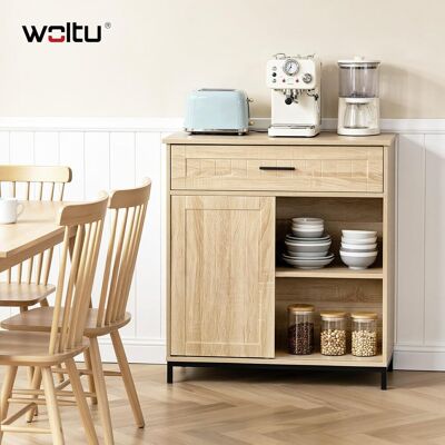 Woltu Buffet Cuisine Avec Porte Coulissante, Meuble Cuisine Rangement Avec Tiroir, En Bois, 70x30x80,2 Cm, Chêne Clair + Noir - Publicité Woltu Buffet Cuisine Avec Porte Coulissante, Meuble Cuisine Rangement Avec Tiroir, En Bois, 70x30x80,2 Cm, Chêne Clair + Noir - Publicité
