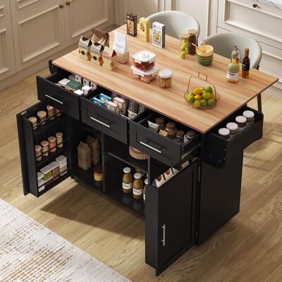 ACKERMAN Desserte/buffet 139x46(71)x91,5cm Structure Noire, Plateau Bois Rabattable, Porte Rangement, Roulettes, Idéal Salle À Manger/cuisine - Publicité ACKERMAN Desserte/buffet 139x46(71)x91,5cm Structure Noire, Plateau Bois Rabattable, Porte Rangement, Roulettes, Idéal Salle À Manger/cuisine - Publicité