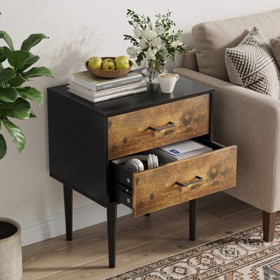 ACKERMAN Table De Chevet Rétro Avec Deux Tiroirs, Table D'Appoint Style Industriel, Adapté Pour Chambre À Coucher, Couloir, Salon Et Chambre D'Enfant, Brun Vintage, 51x 38x 66cm, 1 Pièce - Publicité ACKERMAN Table De Chevet Rétro Avec Deux Tiroirs, Table D'Appoint Style Industriel, Adapté Pour Chambre À Coucher, Couloir, Salon Et Chambre D'Enfant, Brun Vintage, 51x 38x 66cm, 1 Pièce - Publicité