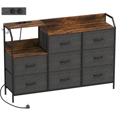 DEVOKO Commode Avec 8 Tiroirs En Tissu, Cadre En Acier, Station De Recharge, Rustique-brun + Noir - Publicité DEVOKO Commode Avec 8 Tiroirs En Tissu, Cadre En Acier, Station De Recharge, Rustique-brun + Noir - Publicité