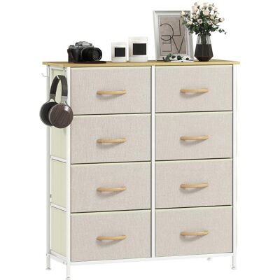 OEM Commode De Chambre À Coucher Avec 8 Tiroirs En Tissu, Montants En Acier, Plateau En Bois, 4 Poches De Rangement, 2 Crochets, Beige - Publicité OEM Commode De Chambre À Coucher Avec 8 Tiroirs En Tissu, Montants En Acier, Plateau En Bois, 4 Poches De Rangement, 2 Crochets, Beige - Publicité