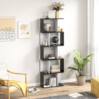 OEM Homcom Bibliothèque À 5 Niveaux En Forme De S - Étagères De Rangement, 60x24x184,5cm, Noir & Blanc - Publicité OEM Homcom Bibliothèque À 5 Niveaux En Forme De S - Étagères De Rangement, 60x24x184,5cm, Noir & Blanc - Publicité