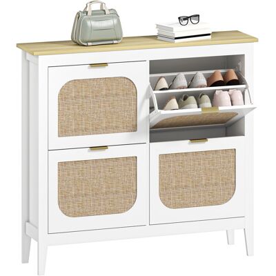 OEM Meuble À Chaussures Étroit Avec 4 Portes En Rotin, Étagères Réglables Pour 20 Paires De Chaussures, 105 X 24 X 95,5 Cm, Blanc - Publicité OEM Meuble À Chaussures Étroit Avec 4 Portes En Rotin, Étagères Réglables Pour 20 Paires De Chaussures, 105 X 24 X 95,5 Cm, Blanc - Publicité