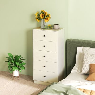 OEM Commode (47x29x95cm) - 5 Tiroirs, Haut Et Étroit, Style Moderne, Crème, Pour Chambre/salon - Publicité OEM Commode (47x29x95cm) - 5 Tiroirs, Haut Et Étroit, Style Moderne, Crème, Pour Chambre/salon - Publicité