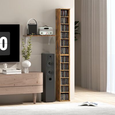 OEM Homcom Lot De 2 Étagères Colonnes De Rangement Cd-dvd - 12 Compartiments, Capacité 204 Cd, 21x22,5x88,5cm, Marron - Publicité OEM Homcom Lot De 2 Étagères Colonnes De Rangement Cd-dvd - 12 Compartiments, Capacité 204 Cd, 21x22,5x88,5cm, Marron - Publicité