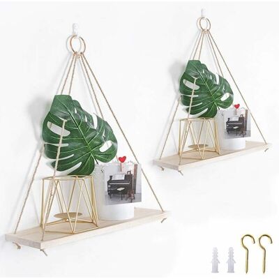OEM Lot De 2 Étagères Suspendues Rustiques En Bois Vieilli Avec Corde Et Crochets - Publicité OEM Lot De 2 Étagères Suspendues Rustiques En Bois Vieilli Avec Corde Et Crochets - Publicité