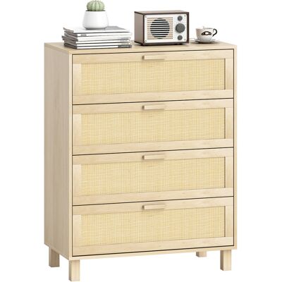OEM Commode 4 Tiroirs Cannage En Rotin Dim. 80l X 40l X 103h Cm Mdf Aspect Bois Clair - Publicité OEM Commode 4 Tiroirs Cannage En Rotin Dim. 80l X 40l X 103h Cm Mdf Aspect Bois Clair - Publicité
