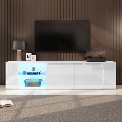 LEMONBEST Meuble Tv Led 180x40x45 Cm Avec 3 Portes, Séparation En Verre Trempé, Finition Brillante, Pour Tv Jusqu’à 80 Pouces, Blanc - Publicité LEMONBEST Meuble Tv Led 180x40x45 Cm Avec 3 Portes, Séparation En Verre Trempé, Finition Brillante, Pour Tv Jusqu’à 80 Pouces, Blanc - Publicité