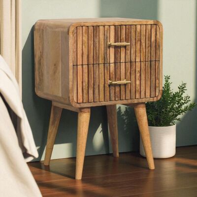 ACKERMAN Solid Wood T-bar Ridged Bedside, 2 Drawers, Nordic Legs, Oak-ish, Brown - Publicité ACKERMAN Solid Wood T-bar Ridged Bedside, 2 Drawers, Nordic Legs, Oak-ish, Brown - Publicité