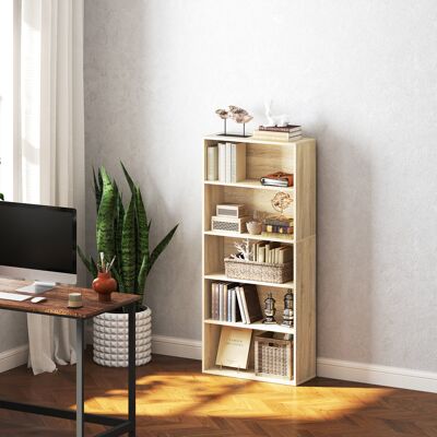 OEM Homcom Bibliothèque Étagère De Rangement À 5 Niveaux - Étagères Réglables, 60x24x133,5cm, Naturel - Publicité OEM Homcom Bibliothèque Étagère De Rangement À 5 Niveaux - Étagères Réglables, 60x24x133,5cm, Naturel - Publicité