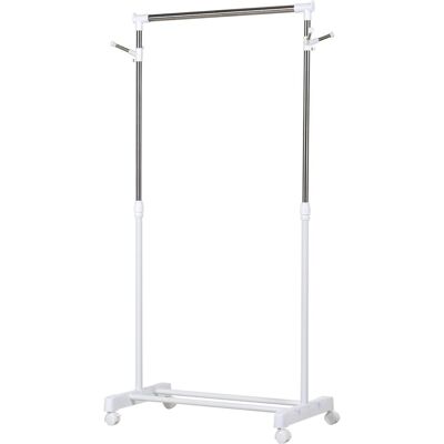 OEM Portant À Vêtements Homcom, Barre De Penderie Standard, Hauteur Réglable, Portable Avec Étagère Inférieure Sur Roulettes, Structure En Acier, 68,5 X 42 X 87-145 Cm, Blanc/argent - Publicité OEM Portant À Vêtements Homcom, Barre De Penderie Standard, Hauteur Réglable, Portable Avec Étagère Inférieure Sur Roulettes, Structure En Acier, 68,5 X 42 X 87-145 Cm, Blanc/argent - Publicité
