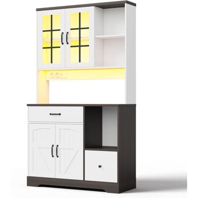 ARRIGONI Meuble De Cuisine Style Grange, Meuble Haut, Meuble De Rangement Vintage Avec Étagères Réglables, Tiroirs, Crochets En Acier Inoxydable, Éclairage Led À Changement De Couleur Et Prises, 185 × 105 × 40 - Publicité ARRIGONI Meuble De Cuisine Style Grange, Meuble Haut, Meuble De Rangement Vintage Avec Étagères Réglables, Tiroirs, Crochets En Acier Inoxydable, Éclairage Led À Changement De Couleur Et Prises, 185 × 105 × 40 - Publicité