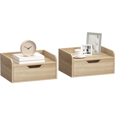 OEM Lot De 2 Tables De Chevet Murales, Tables De Nuit Avec Tiroir Et Plateau À Rebords Surélevés, 40x30x19,5cm, Bois Naturel - Publicité OEM Lot De 2 Tables De Chevet Murales, Tables De Nuit Avec Tiroir Et Plateau À Rebords Surélevés, 40x30x19,5cm, Bois Naturel - Publicité