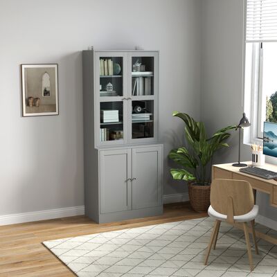 OEM Homcom Bibliothèque Vitrine Meuble De Rangement À 6 Niveaux - 4 Portes Dont 2 En Verre Trempé, Étagères Réglables, Gris - Publicité OEM Homcom Bibliothèque Vitrine Meuble De Rangement À 6 Niveaux - 4 Portes Dont 2 En Verre Trempé, Étagères Réglables, Gris - Publicité