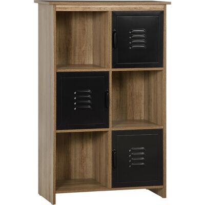 OEM Bibliothèque Design Industriel Meuble De Rangement 3 Niches Casiers Aspect Bois Avec Portes En Métal Noir - Publicité OEM Bibliothèque Design Industriel Meuble De Rangement 3 Niches Casiers Aspect Bois Avec Portes En Métal Noir - Publicité
